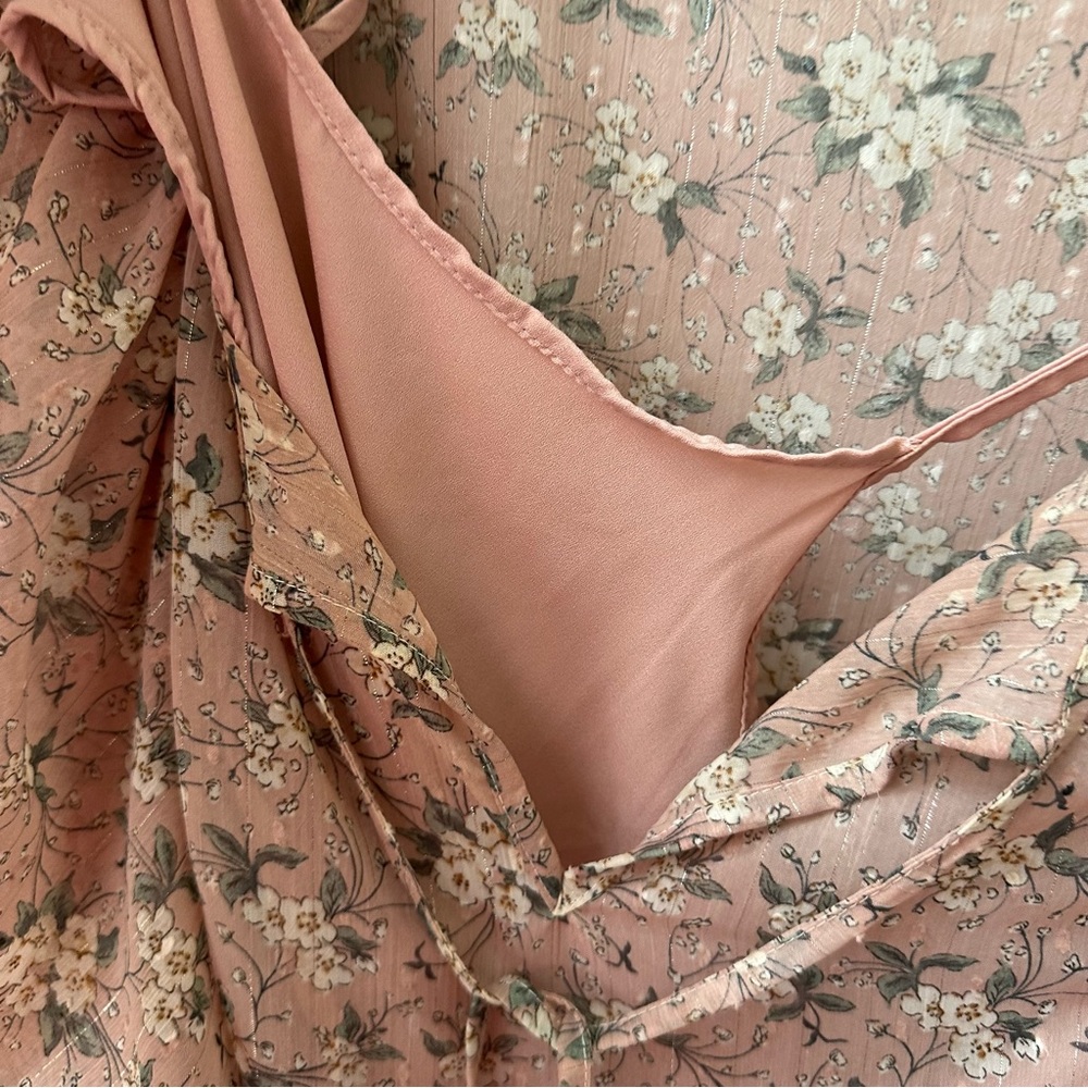Moon River pink dainty floral long sleeve mini dress women’s M - Picture 5 of 6